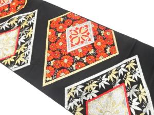 アンティーク　菱に菊・笹模様織り出し袋帯（着用可）